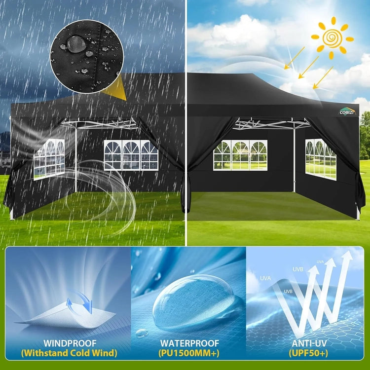 Cobizi 10x20 Heavy Duty Pop up Canopy Tent with 6 Sidewalls Easy up Commercial Outdoor Canopy Wedding Party Tents