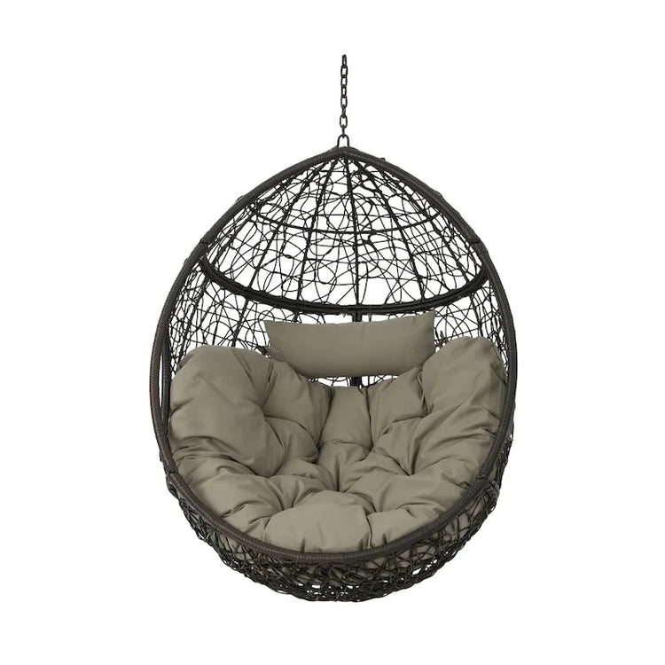 Waterproof Outdoor Wicker Hanging Basket Chair with Cushions, Hammock Seat - 300 Lbs Capacity