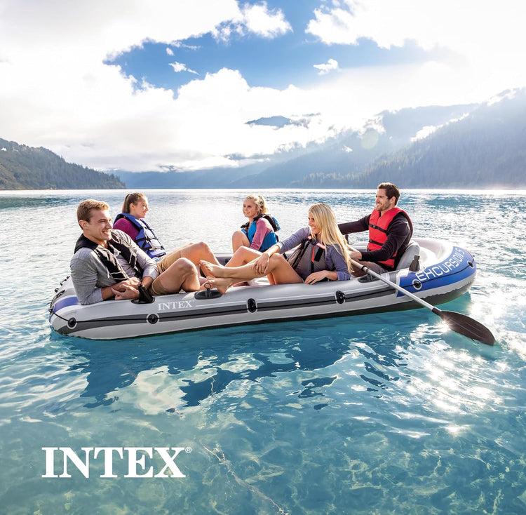 Excursion Inflatable Boat Series, Includes Deluxe 54in Boat Oars and High-Output Pump - Supertough PVC - Adjustable Seats with Backrest