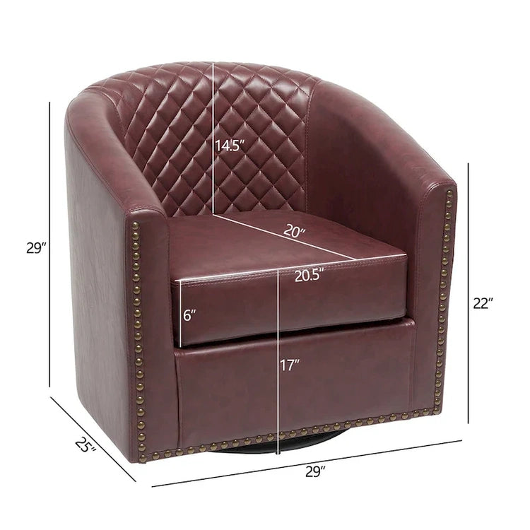 Kinwell 29 Wide Tufted Pu Leather Swivel Barrel Chair