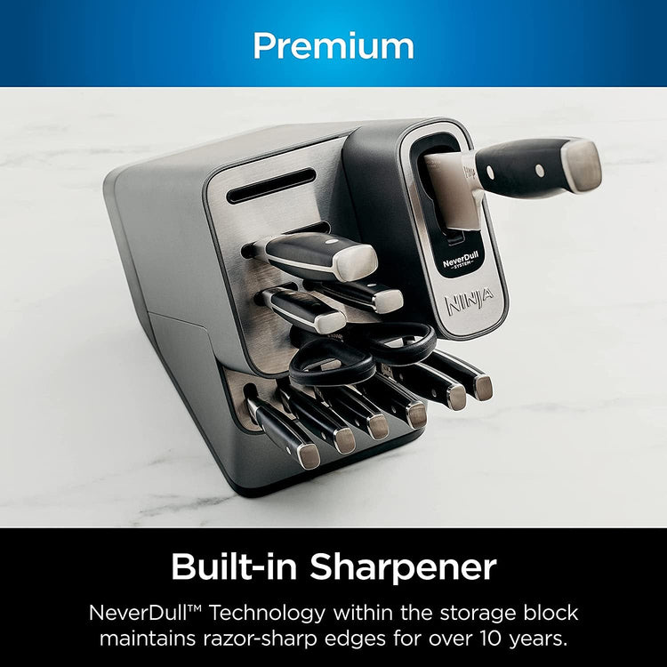 Ninja K32017 Foodi Neverdull 17 Piece Knife System Block Set with Built-in Sharpener, Stainless Steel/Black