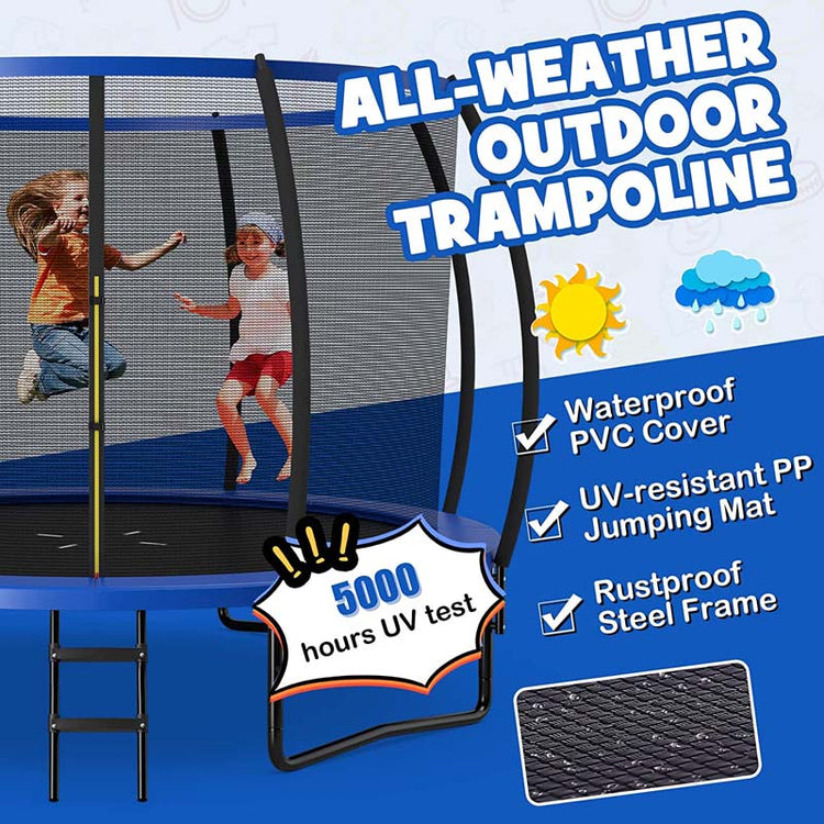 8/10/12FT Astm Approved Outdoor Large Recreational Trampoline with Ladder & Enclosure Net Safety Pad