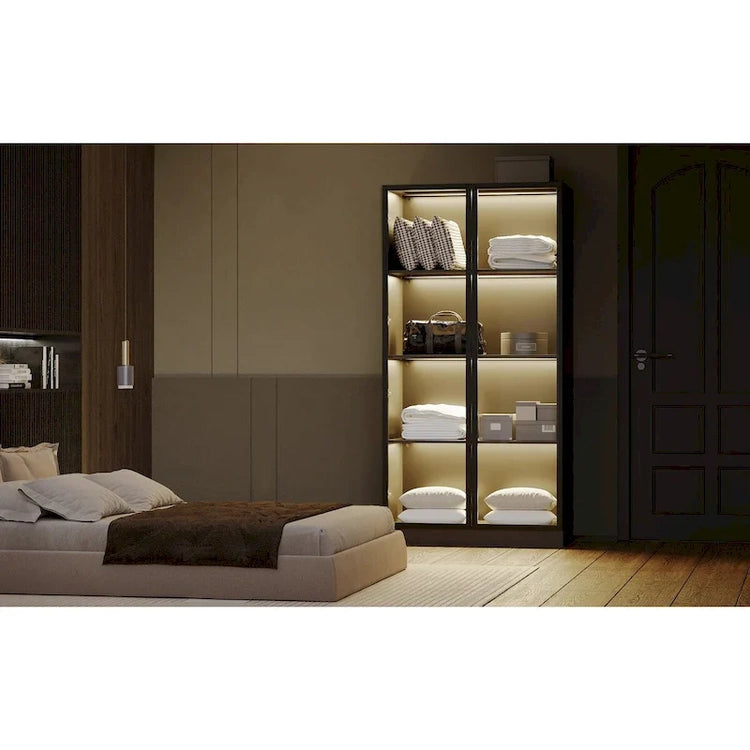 Display Storage Cabinet, Display Cabinet with Tempered Glass Doors, Showcase with 4-Tier Storage Shelves