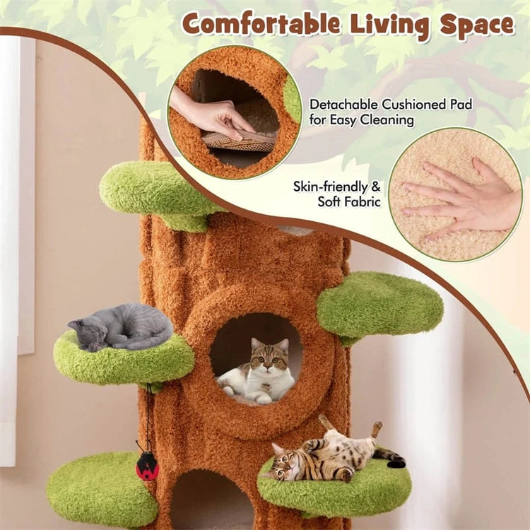 90.5" Tall Simulation Cat Tree, Modern Realistic Multi-Level Cat Tower w/5 Condos & Sisal Scratch Pad, Large Lifelike Indoor Cat Tree