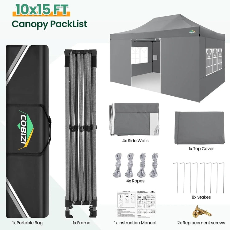 Cobizi 10x20 Heavy Duty Pop up Canopy Tent with 6 Sidewalls Easy up Commercial Outdoor Canopy Wedding Party Tents