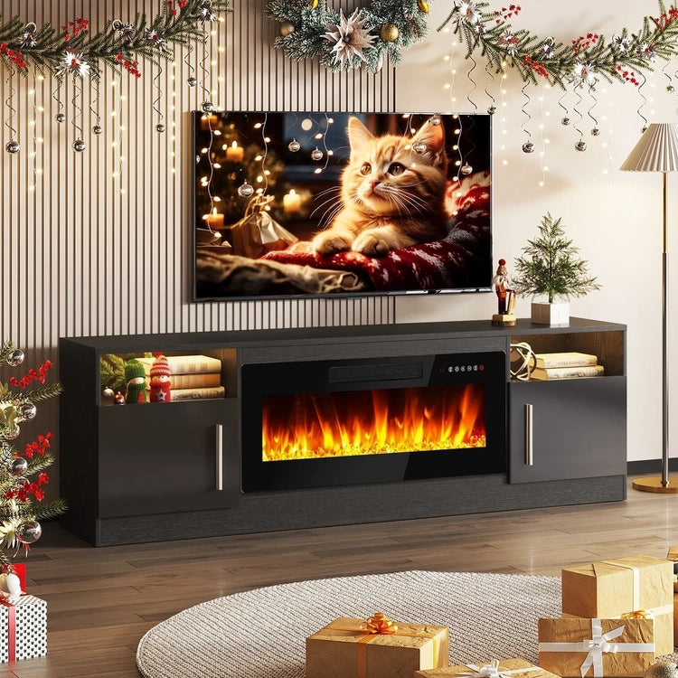 Bossin 70 Fireplace TV Stand with 36 Electric Fireplace, TV Stand for Tvs up to 80,16 Colors LED Lights/Entertainment Center