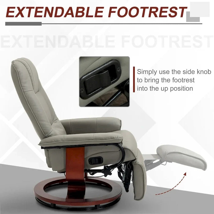 Homcom Faux Leather Adjustable Manual Swivel Base Recliner Chair with Comfortable and Relaxing Footrest