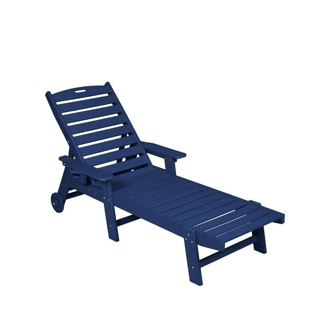3-Piece Patio Set 2 Oversized Chaise Lounges (5-Position, Wheels, Cup Holder) + Side Table, All-Weather Wood Texture