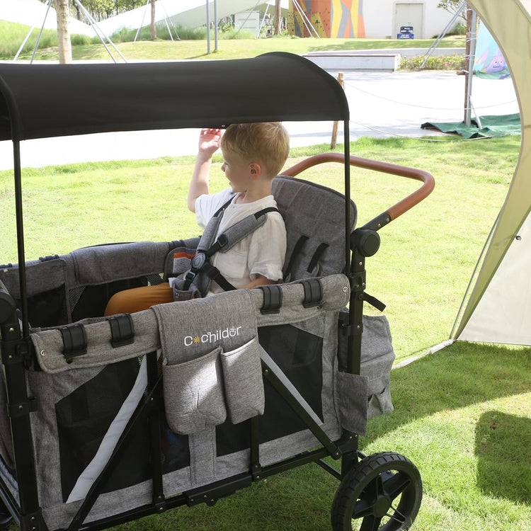 All-Terrain 4 Seater Wagon Stroller for Kids - Heavy-Duty 300lb Capacity, One-Hand Fold Design, High Seats with 5-Point Harness