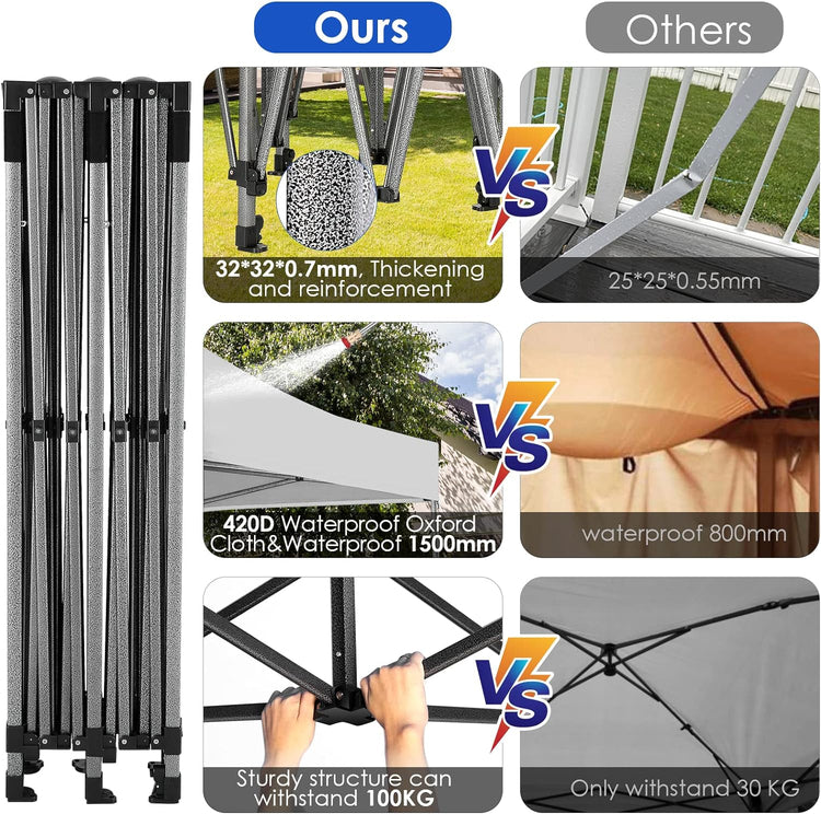 Cobizi 10x20 Heavy Duty Pop up Canopy Tent with 6 Sidewalls Easy up Commercial Outdoor Canopy Wedding Party Tents