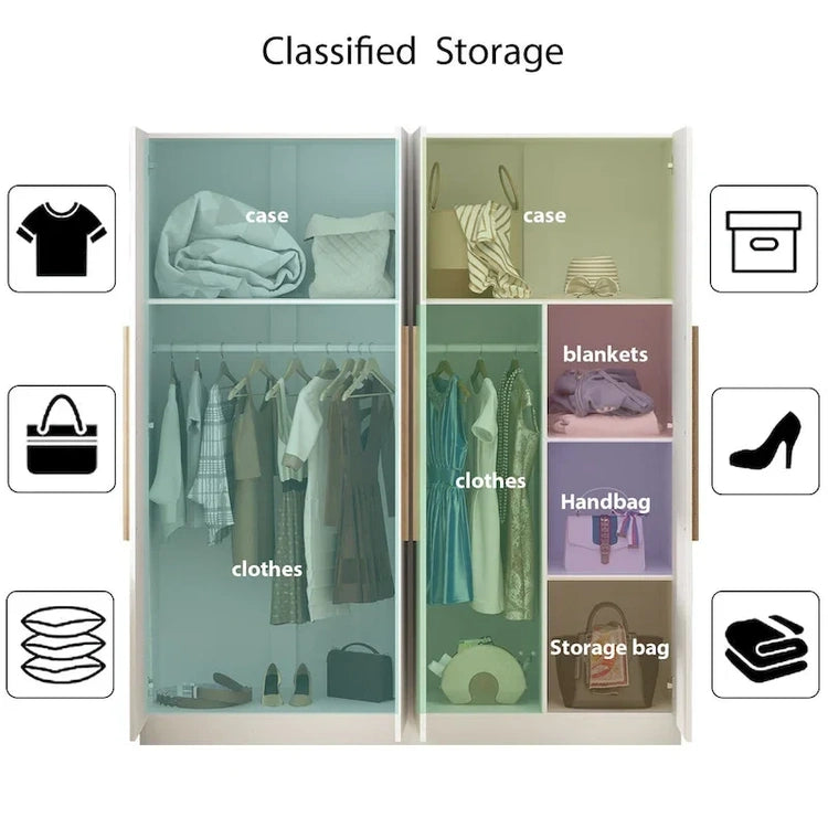 Modern Freestanding Solid Wood Wardrobe Closet with Storage Shelves