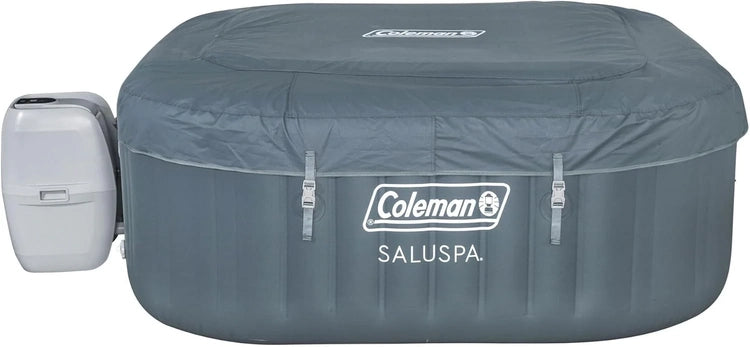 Coleman Saluspa Atlantis Airjet 4 to 6 Person Inflatable Hot Tub Square Portable Outdoor Spa with 140 Soothing Jets with Cover, Blue
