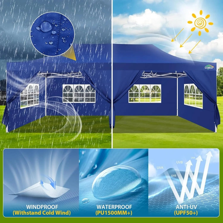 Cobizi 10x20 Heavy Duty Pop up Canopy Tent with 6 Sidewalls Easy up Commercial Outdoor Canopy Wedding Party Tents