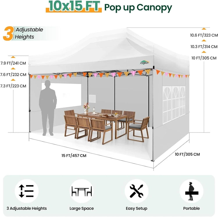 Cobizi 10x20 Heavy Duty Pop up Canopy Tent with 6 Sidewalls Easy up Commercial Outdoor Canopy Wedding Party Tents