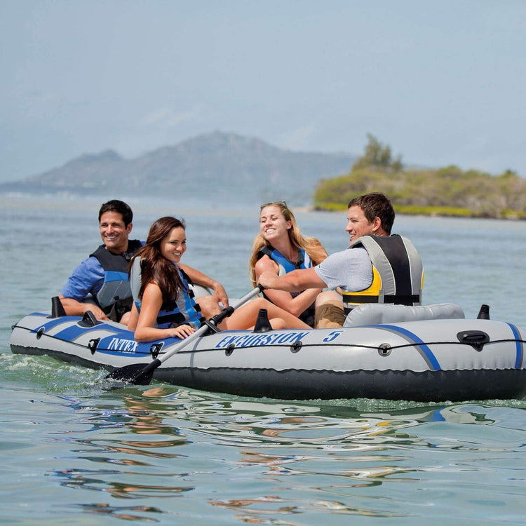 Excursion Inflatable Boat Series, Includes Deluxe 54in Boat Oars and High-Output Pump - Supertough PVC - Adjustable Seats with Backrest