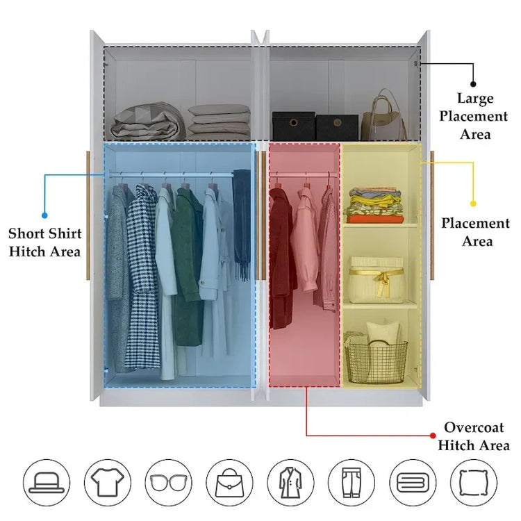 Modern Freestanding Solid Wood Wardrobe Closet with Storage Shelves