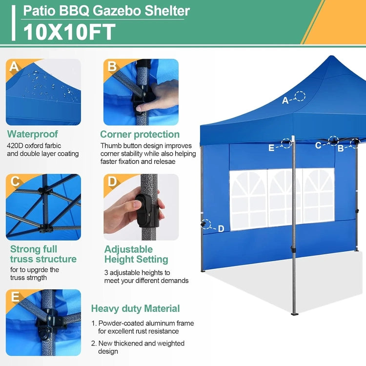 Cobizi 10x20 Heavy Duty Pop up Canopy Tent with 6 Sidewalls Easy up Commercial Outdoor Canopy Wedding Party Tents