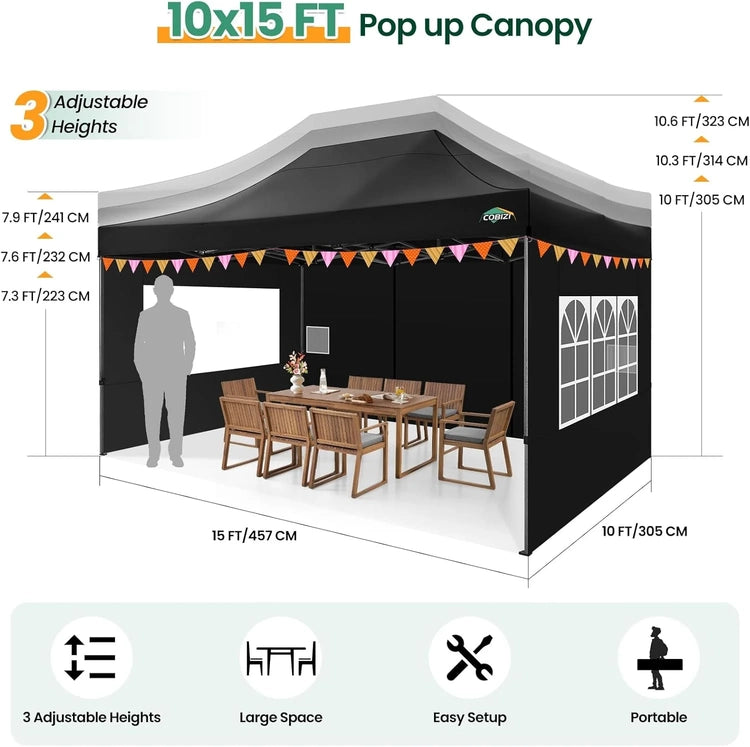 Cobizi 10x20 Heavy Duty Pop up Canopy Tent with 6 Sidewalls Easy up Commercial Outdoor Canopy Wedding Party Tents