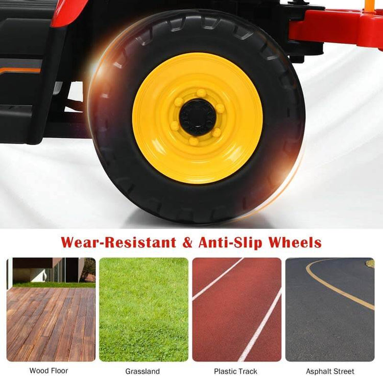 Kids Ride on Tractor W/Trailer 12V Battery Powered Electric Riding Toy Car Vehicle with 3-Gear-Shift Ground Loader