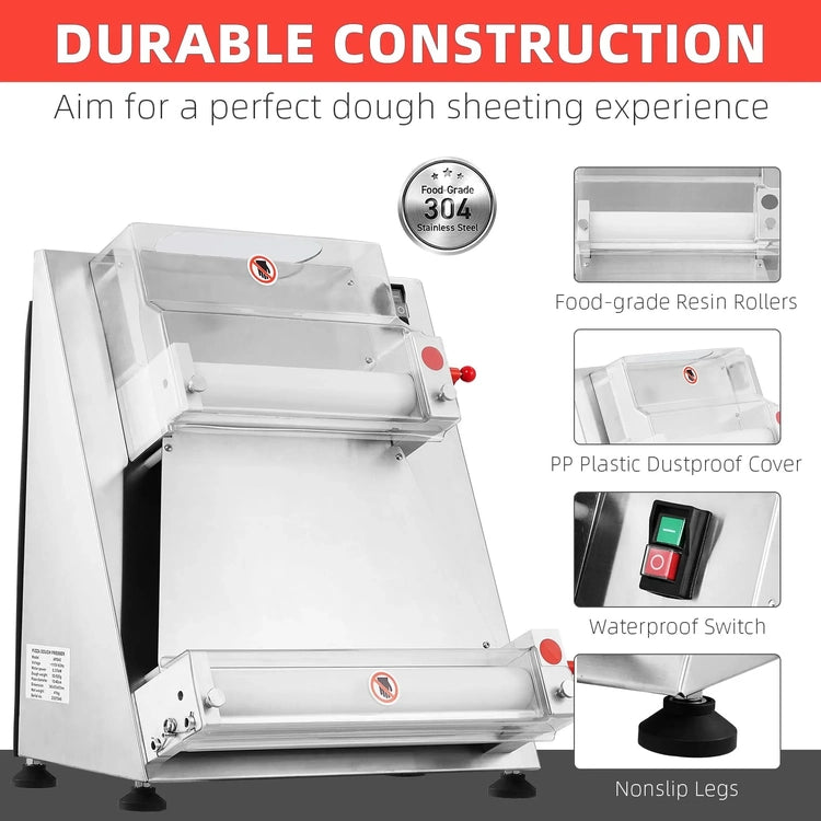 Commercial Pizza Dough Roller Sheeter, Max 16", Automatic 370W Electric Pizza Dough Roller, Stainless Steel, Suitable for Noodle