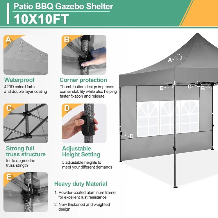 Cobizi 10x20 Heavy Duty Pop up Canopy Tent with 6 Sidewalls Easy up Commercial Outdoor Canopy Wedding Party Tents