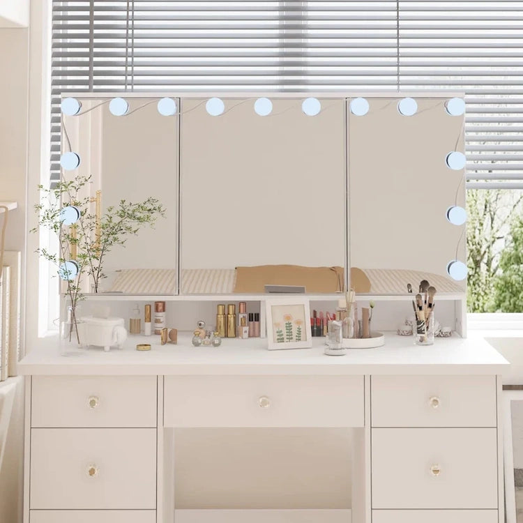 Luxurious LED Makeup Vanity with 9 Drawers Elegant Makeup Station
