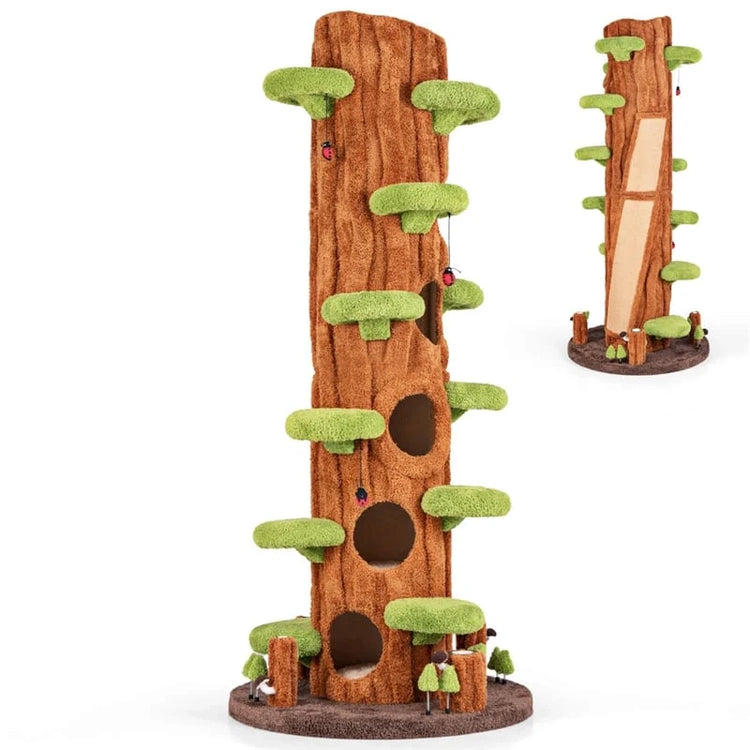 90.5" Tall Simulation Cat Tree, Modern Realistic Multi-Level Cat Tower w/5 Condos & Sisal Scratch Pad, Large Lifelike Indoor Cat Tree