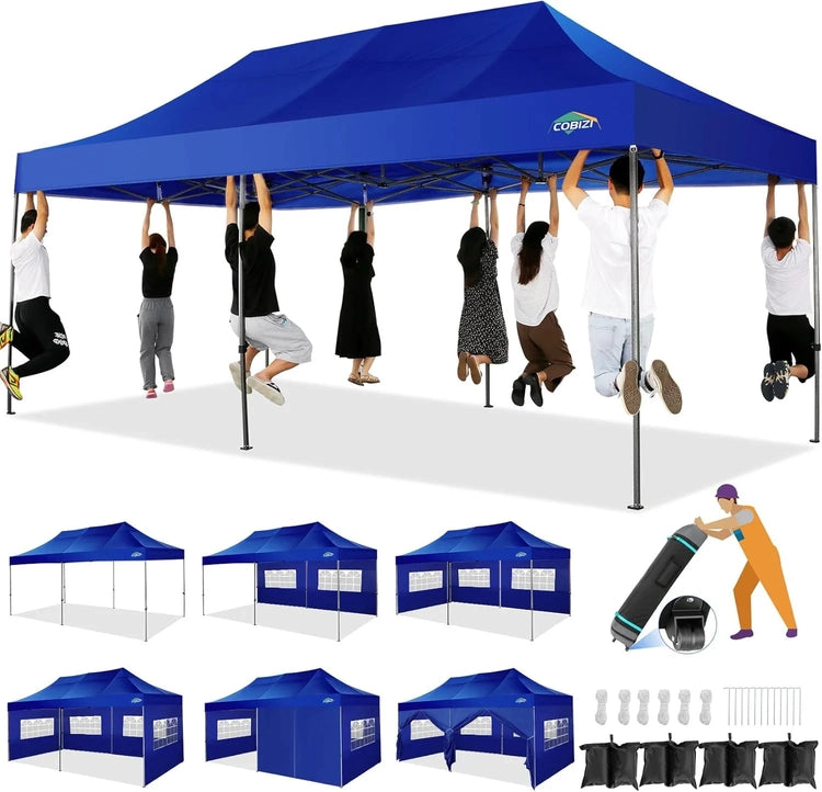 Cobizi 10x20 Heavy Duty Pop up Canopy Tent with 6 Sidewalls Easy up Commercial Outdoor Canopy Wedding Party Tents