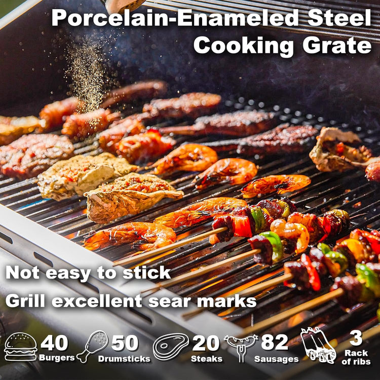 Upgraded 4 Burner BBQ Propane Gas Grill with Cast Iron Grates & Side Stove, 44,000 BTU Stainless Steel Burner Barbecue Grill for Patio, Camping