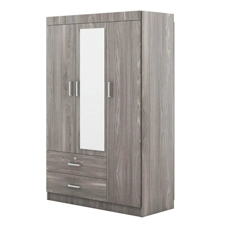 3-Door Mirror Wardrobe with Shelves and 2 Drawers