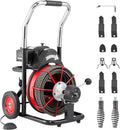 Drain Cleaner Machine 100FT X 1/2 Inch, Auto Feed Sewer Snake Auger on Wheels, 550W Portable Drain Cleaning Machine