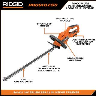 Ridgid 18V Brushless Cordless Battery 22 In. Hedge Trimmer with 2.0 Ah Battery and Charger R01401K