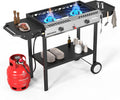 2 Burner Outdoor Propane Gas Stove with Griddle, Auto-Ignition, Regulator & Side Shelves, 150,000 BTU Powerful Stand Cooker