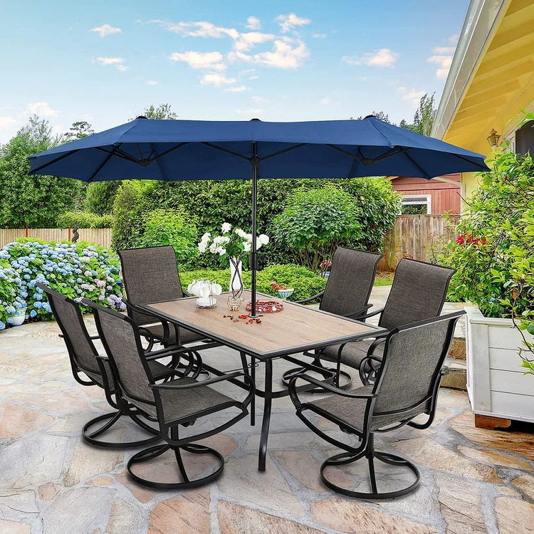 8 Pieces Patio Dining Set with Umbrella, Outdoor Furniture Set with 6 Sling Dining Swivel Chairs