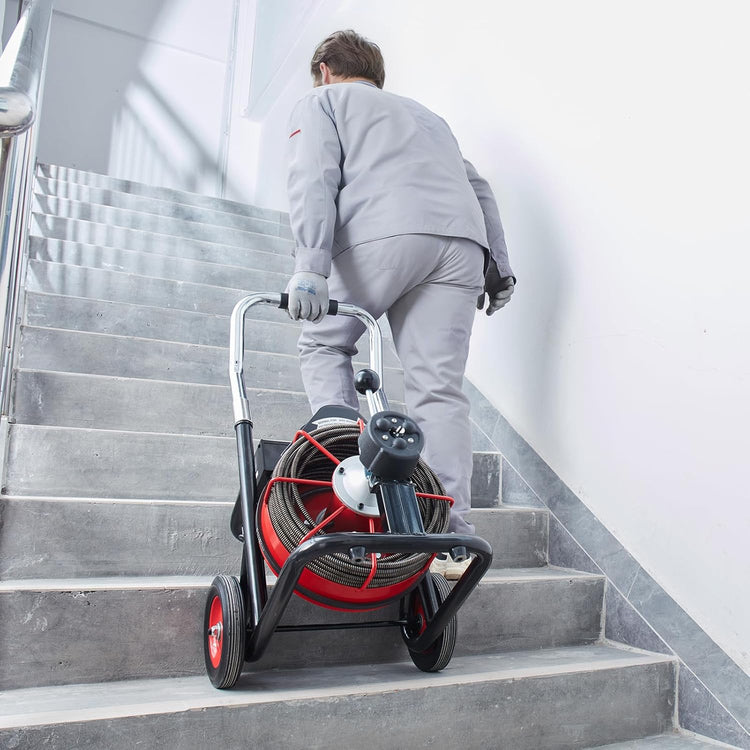 Drain Cleaner Machine 100FT X 1/2 Inch, Auto Feed Sewer Snake Auger on Wheels, 550W Portable Drain Cleaning Machine