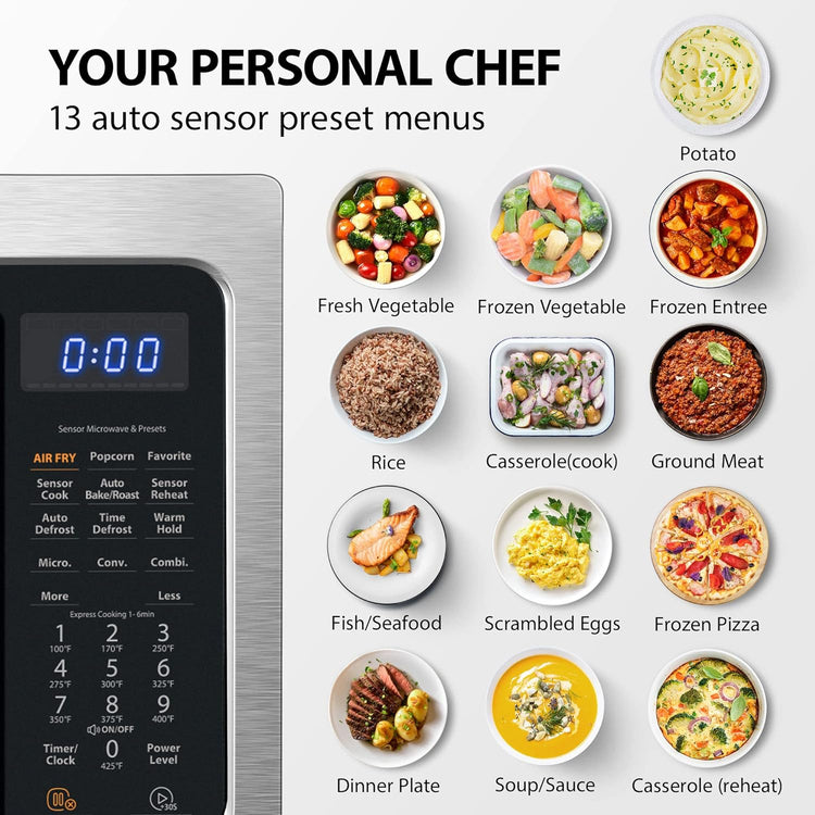 Toshiba 4-in-1 Ml-EC42P(SS) Countertop Microwave Oven, Smart Sensor, Convection, Air Fryer Combo, Mute Function, Position Memory 13.6" Turntable