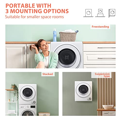 Portable Clothes Dryer 850W, 1.5 Cu. Ft., Compact & Quiet, Wall-Mountable, Etl Certified, Ideal for Small Spaces