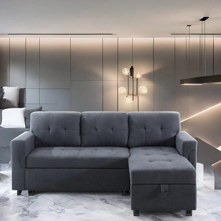 Reversible Sectional Sofa with Pull-Out Sleeper Bed, Hidden Storage Chaise, Durable Legs