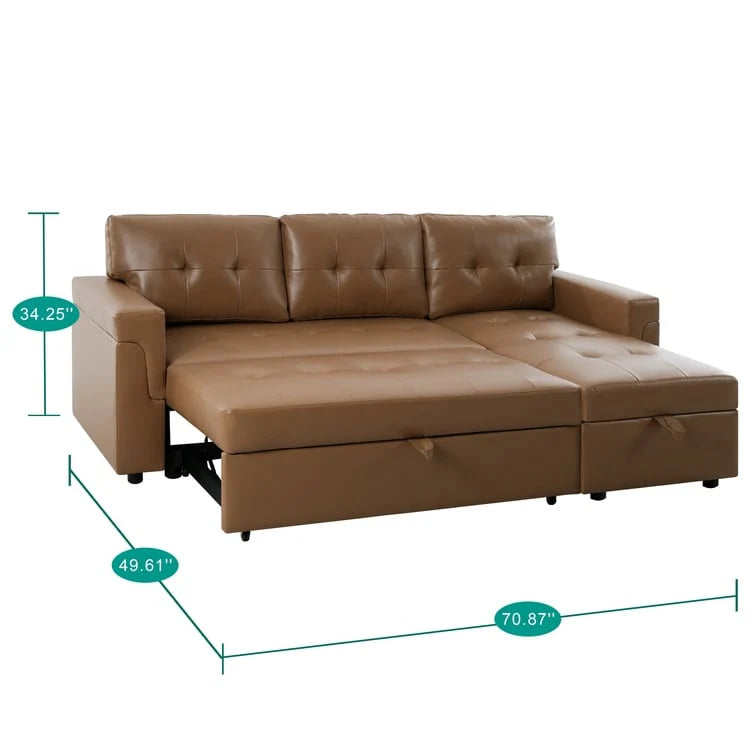 Reversible Sectional Sofa with Pull-Out Sleeper Bed, Hidden Storage Chaise, Durable Legs