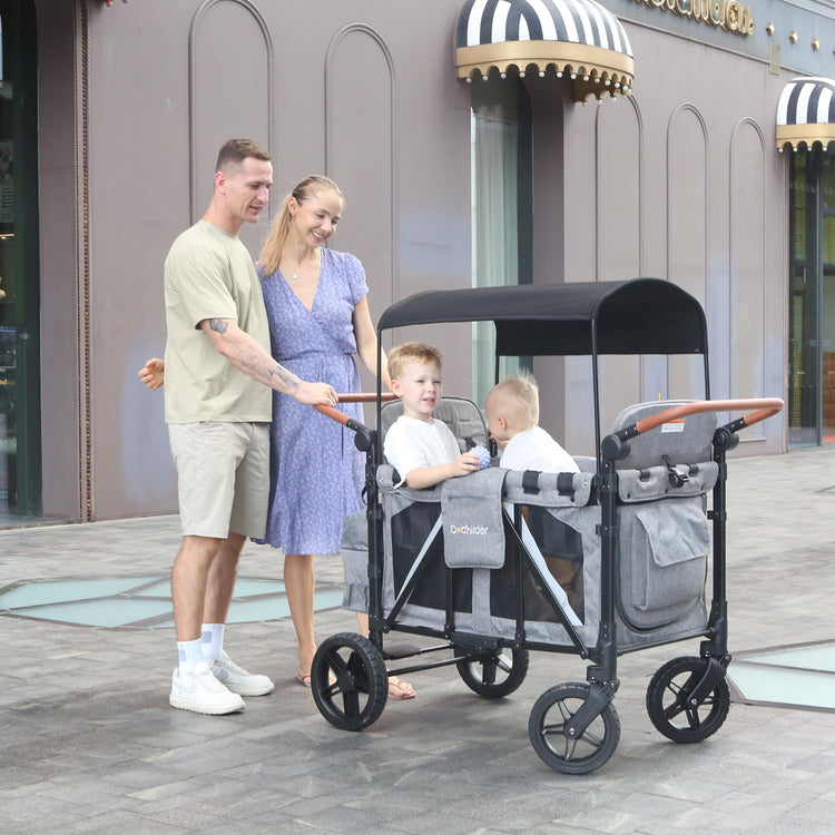 All-Terrain 4 Seater Wagon Stroller for Kids - Heavy-Duty 300lb Capacity, One-Hand Fold Design, High Seats with 5-Point Harness