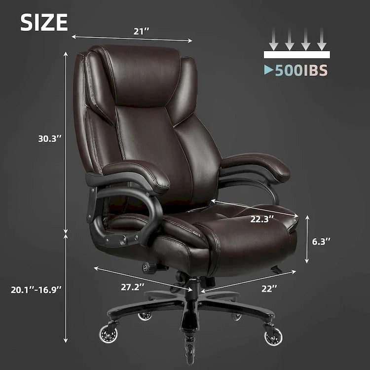 Bossin Big and Tall Executive Office Chair,500LBS Adjustable Lumbar Support Ergonomic Chair with High Back Pu Leather Computer