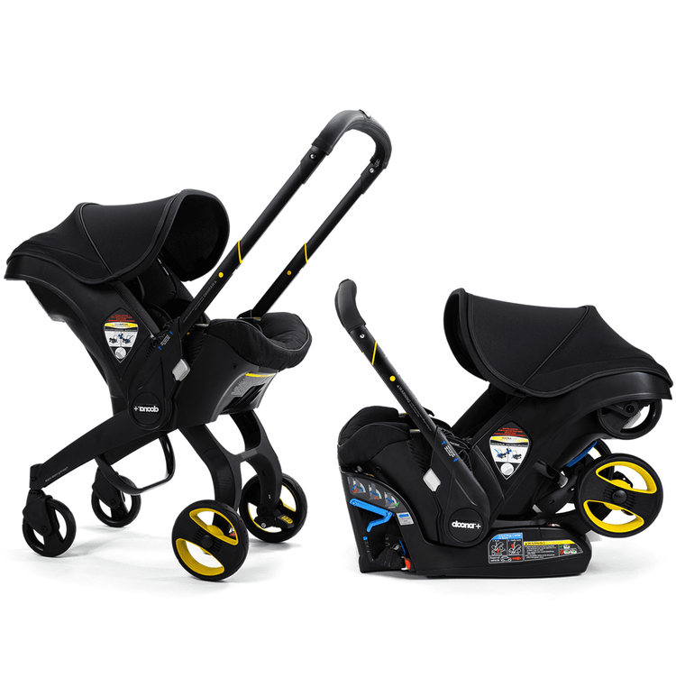Infant Car Seat Stroller with Latch Base - Midnight Edition, Car to Stroller in Seconds, Aircraft Approved, Includes Essentials Bag