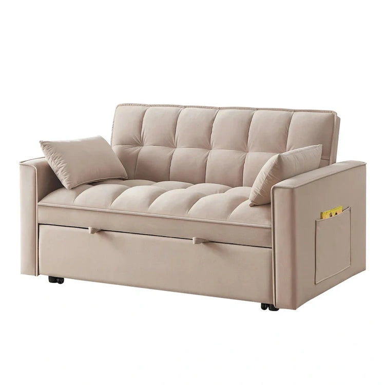 4 in1 Loveseat Sofa Bed with Armrests & Storage Pockets, Multi-Function Tufted Pull-Out Sofa Bed with Adjustable Backrest