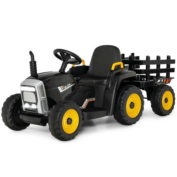 Kids Ride on Tractor W/Trailer 12V Battery Powered Electric Riding Toy Car Vehicle with 3-Gear-Shift Ground Loader