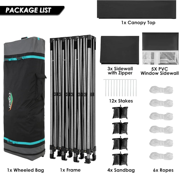 Cobizi 10x20 Heavy Duty Pop up Canopy Tent with 6 Sidewalls Easy up Commercial Outdoor Canopy Wedding Party Tents