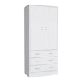 19 Modern Double-Door Armoire with 3 Drawers and 1 Hanging Rod for Bedroom