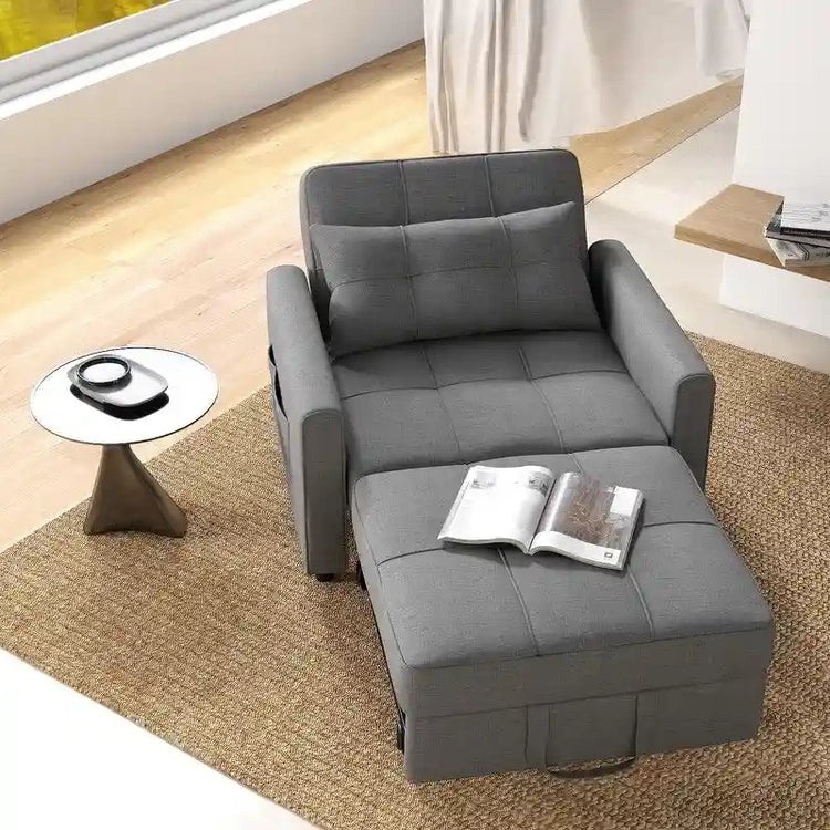 3-in-1 Pull-Out Sofa Bed Sleeper Chair, Convertible Adjustable Foldable Upholstered Lounge Couch