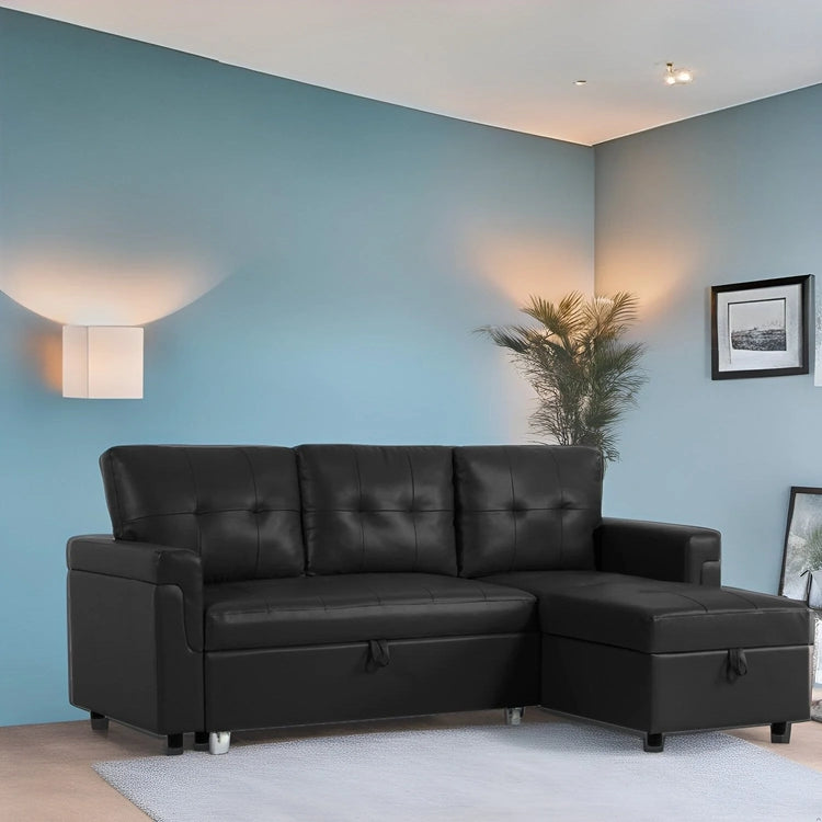 Reversible Sectional Sofa with Pull-Out Sleeper Bed, Hidden Storage Chaise, Durable Legs