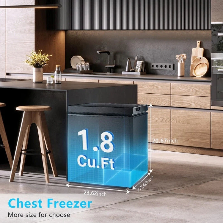 1.8 Cu. Ft. Chest Freezer with Removable Basket, Bottom Drain, 7-Level Thermostat, Freestanding Design for Home and Apartment