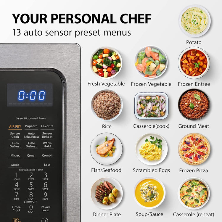 Toshiba 4-in-1 Ml-EC42P(SS) Countertop Microwave Oven, Smart Sensor, Convection, Air Fryer Combo, Mute Function, Position Memory 13.6" Turntable